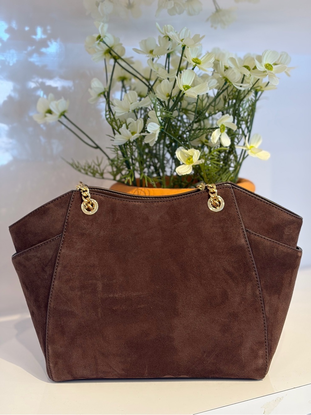 Michael Kors Chocolate Brown Suede Jet Set Travel Chain Tote Shoulder bag - Picture 3 of 13